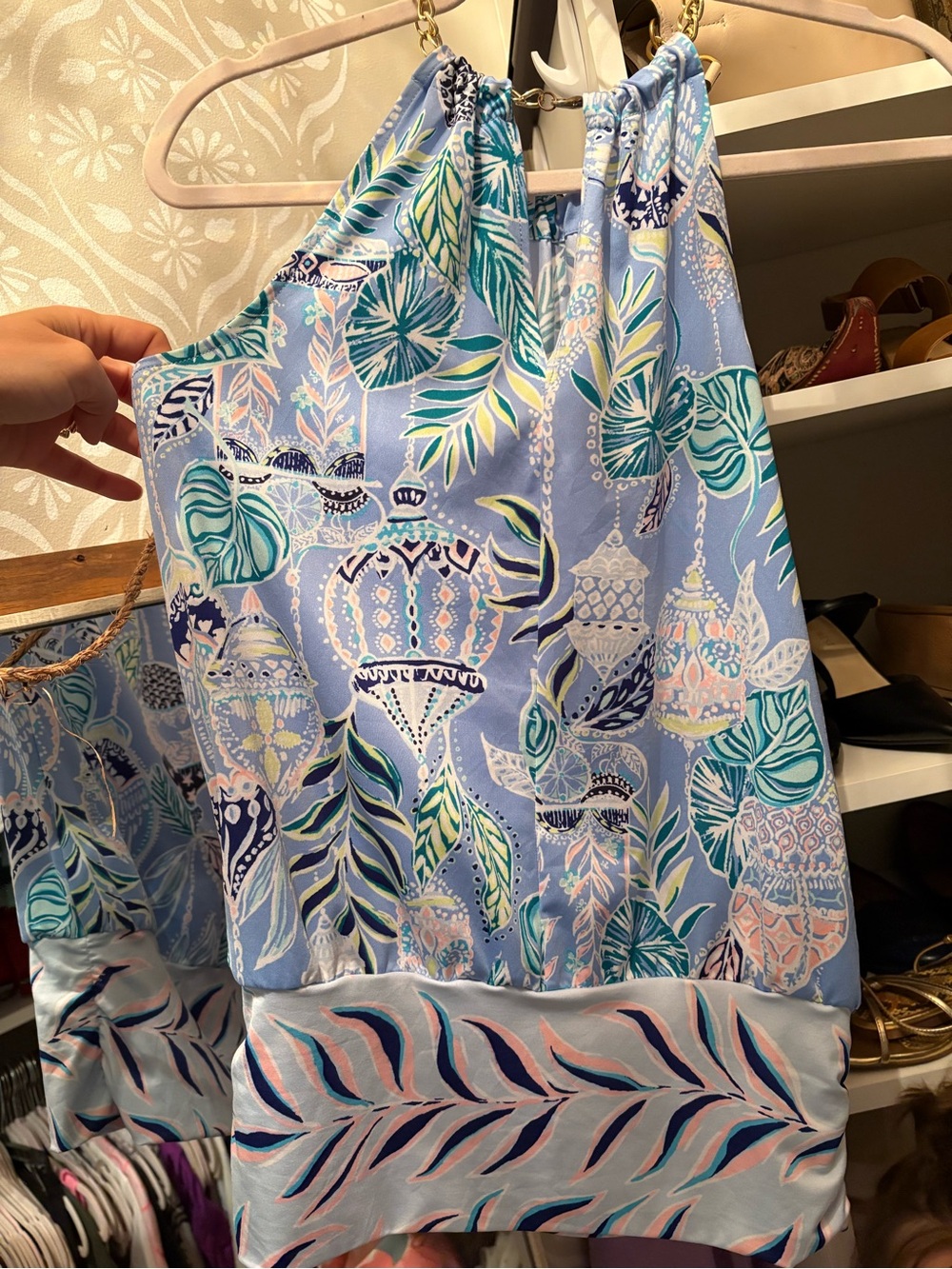 Lilly Pulitzer Light Blue Floral Chain-Trim Top